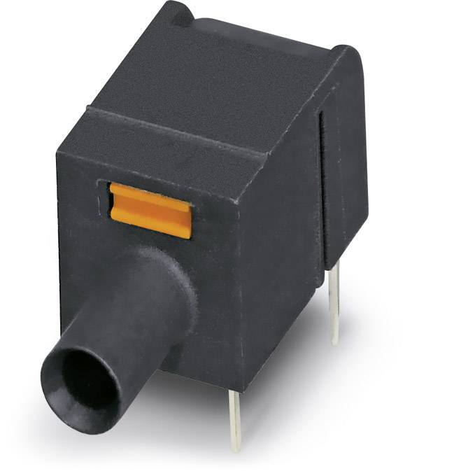 Black pencil fan with an orange button and two metal pins; commonly used for cooling in electronic devices.