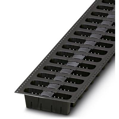 Black plastic tray with multiple rectangular recesses for holding small objects or cuttings.