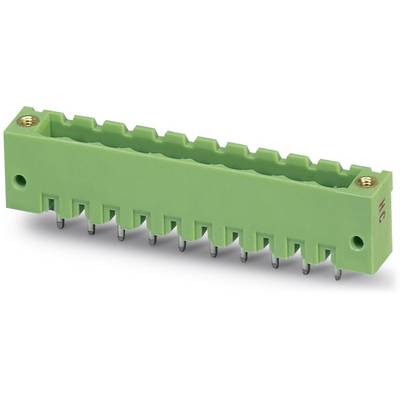Green electronic plug with multiple pins, used for electrical connections.