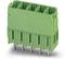 Green connector with eight vertical pins, suitable for electronic applications.