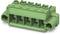 Green electrical connector with six interfaces, suitable for industrial applications.