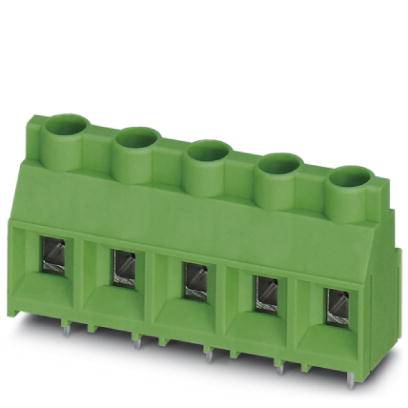 Green electrical connector with four terminals, used in electronic devices for connection and signal transmission.