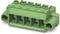 Green electrical connector with five connection points, suitable for industrial applications.