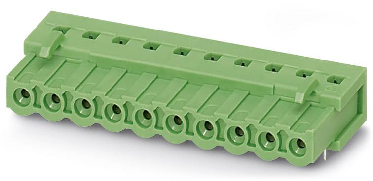 Green plug-in terminal block with multiple connection sockets, suitable for electrical conductor connections.