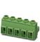 Green plug connector with five terminals, suitable for cable connections in electronic devices or control cabinets.