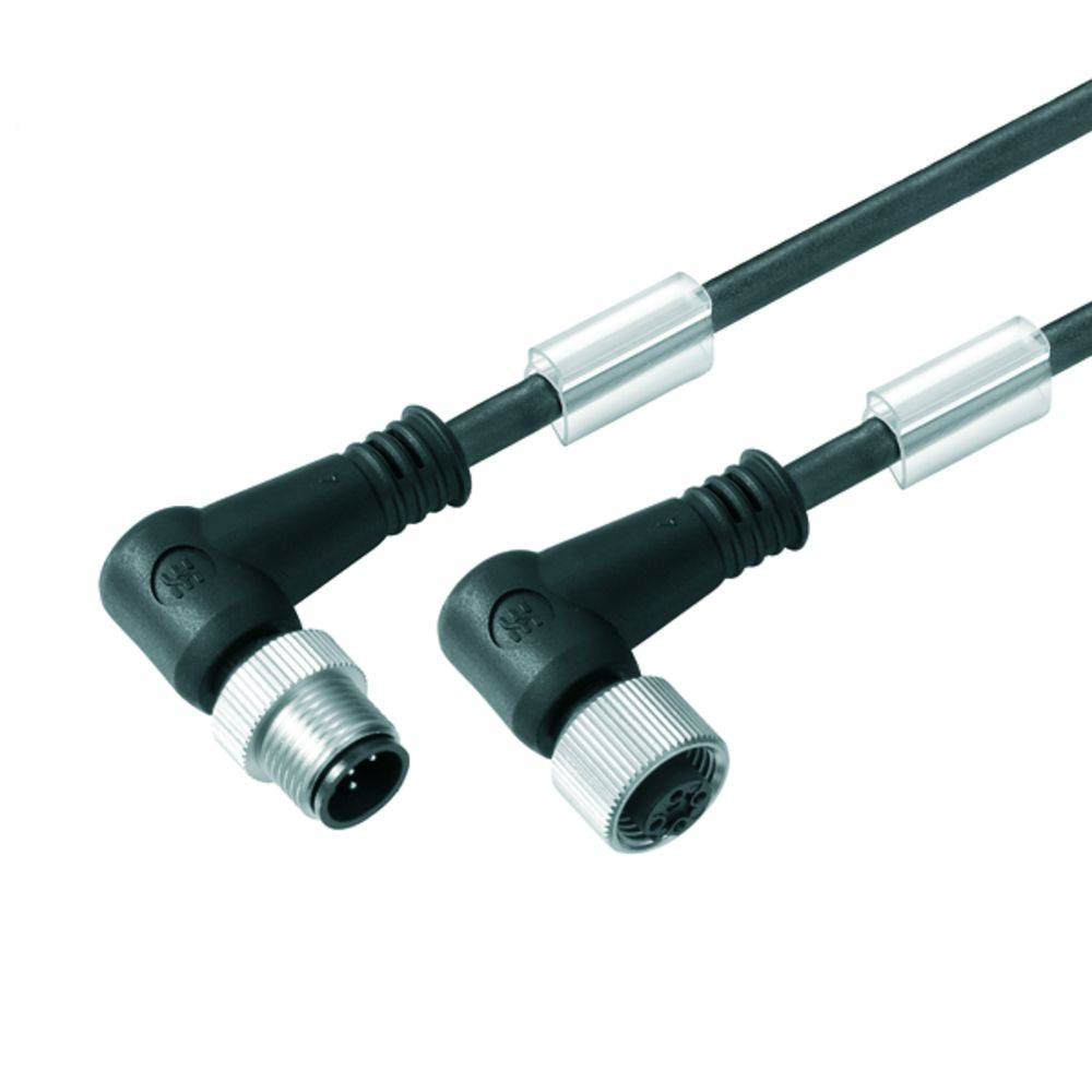 Two black, right-angled connector cables with silver metal rings.