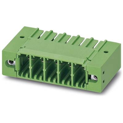 A green electrical terminal block module with multiple plug connections and screw terminals, used for wiring.