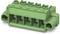 Green connector with five terminal blocks, suitable for electrical connections in technical applications.