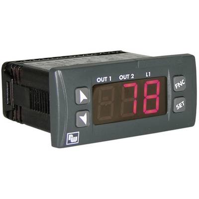 Electronic display with red LED indicator showing the number '78'. Buttons labelled 'OUT 1', 'OUT 2', 'FNC' and 'SET'.