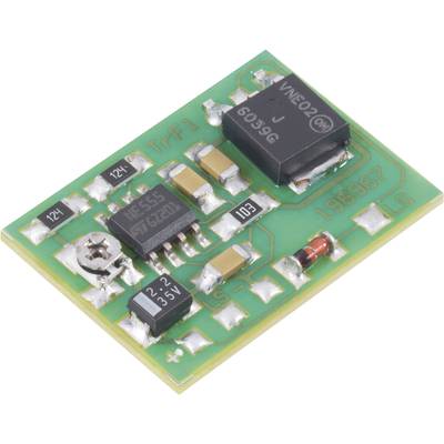 'Small green circuit board with various electronic components such as resistors, capacitors, and an integrated circuit.'
