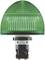 Green dome-shaped warning light used to indicate machine states, employed in industrial applications.