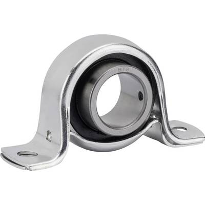 Bearing housing with integrated ball bearing, made of metal, silver-coloured, on a white background. Suitable for mechanical applications.