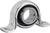 Bearing housing with integrated ball bearing, made of metal, silver-coloured, on a white background. Suitable for mechanical applications.