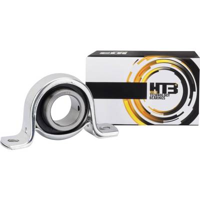 Metal bearing housing with a mounted ball bearing, next to a product packaging with 'High Technology Bearings' inscription.