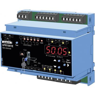Electronic protective device, Model UFR1001E, displays '50.05' on digital display to perform voltage and frequency monitoring.