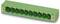 Green electrical connector with multiple contact pins in a row, suitable for electronic circuit boards or devices.