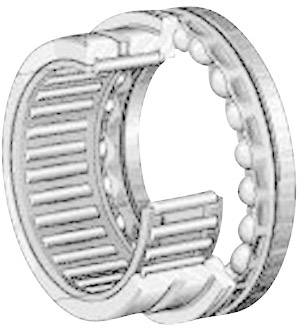 A technical drawing of a bearing that contains both balls and rollers shows the arrangement and structure of the components.