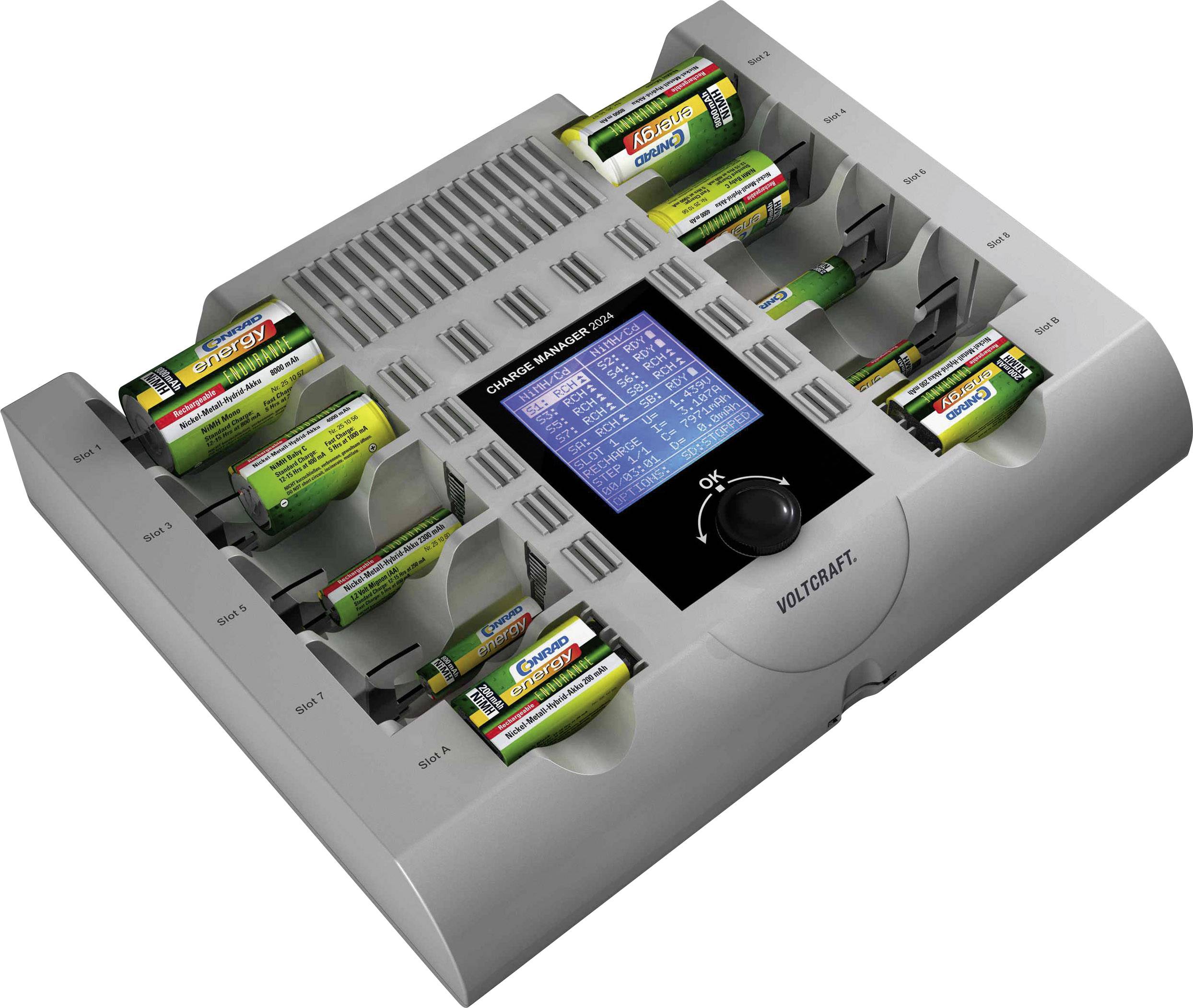 Charger for cylindrical cells NiCd, NiMH, NiZn VOLTCRAFT Charge Manager CM2024 AAA , AA , C, D, 9V PP3