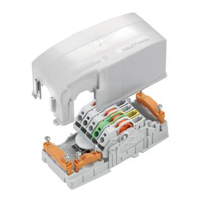 A modular electrical connector with terminals in various colours for easy wiring in switchboard construction.