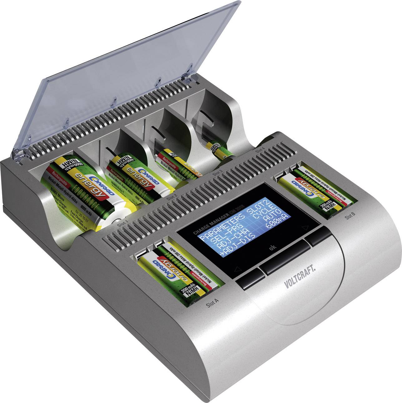 VOLTCRAFT Charge Manager CM2016 Charger for cylindrical cells NiCd, NiMH, NiZn AAA , AA , C, D, 9V PP3