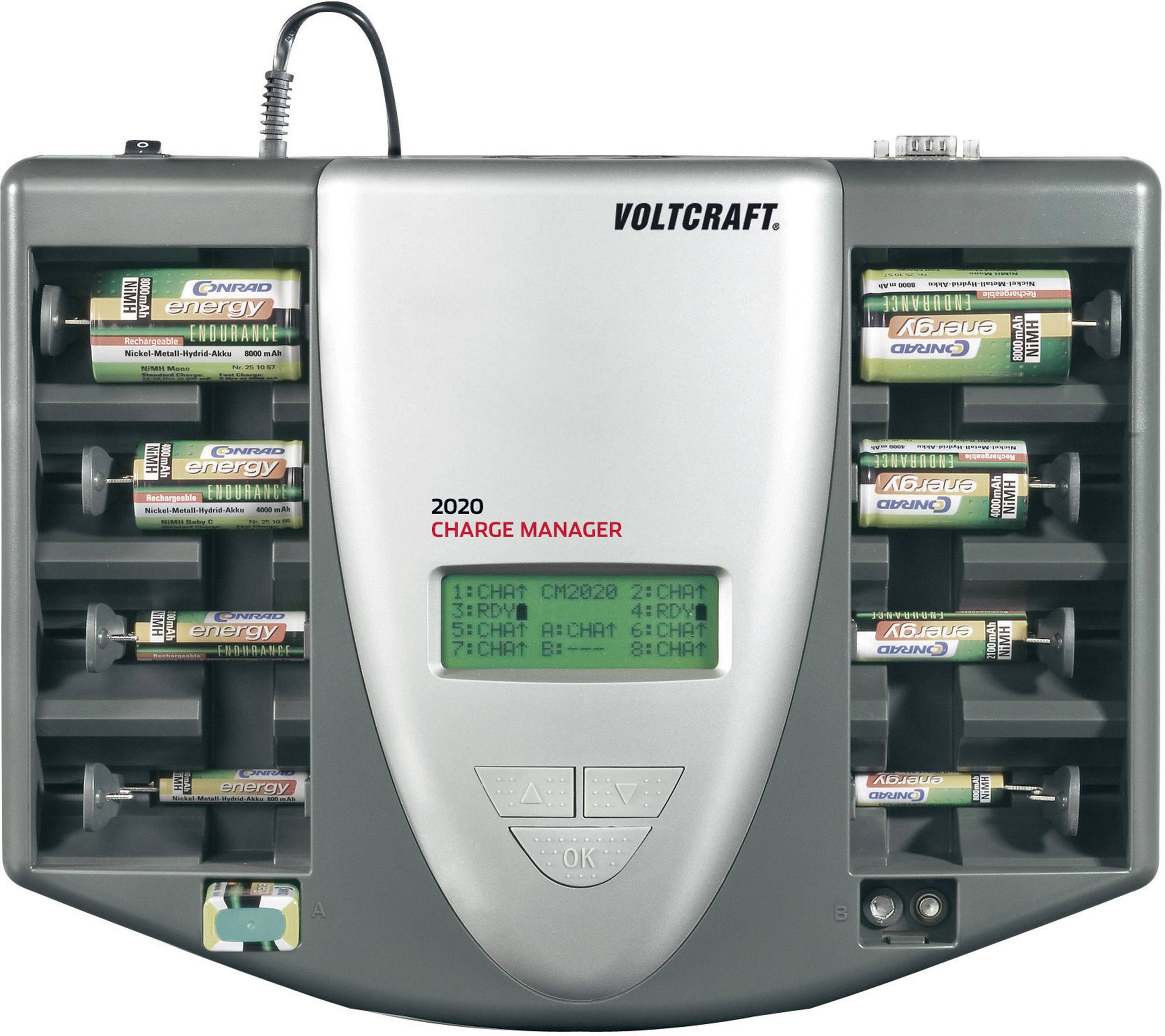 VOLTCRAFT Charge Manager CM2020 Charger for cylindrical cells NiCd, NiMH AAA , AA , C, D, 9V PP3-1