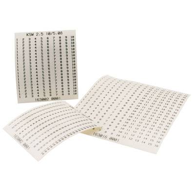 Three sheets with numbered stickers, with numbers evenly distributed in rows and columns on each sheet.