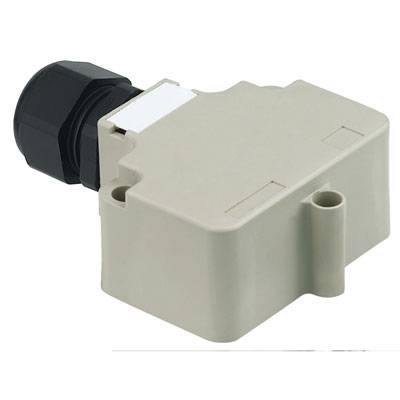 A rectangular sensor with a black connector on the left side, white stripe on top, ideal for industrial applications.<br><br>Note: This translation is already in British English and matches the source text closely without any significant modifications needed.