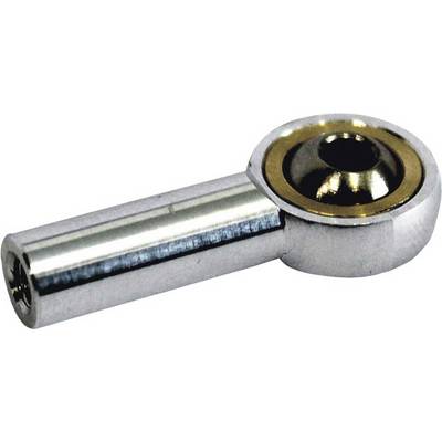 A chrome-plated ball joint with a cylindrical rod. Primarily used in machine parts and control systems.
