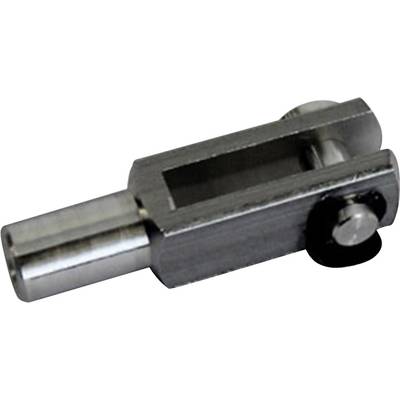 A silver metal component with a rectangular cutout and a cylindrical end, potentially a joint or connecting element.