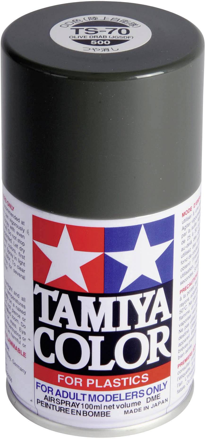 Spray can with a grey cap and colourful label from the 'Tamiya Color' brand, specifically designed for model makers. Contains 100 ml.