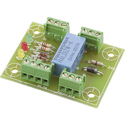 Circuit board with electronic components, including a relay, resistors and diodes. Used for control or switching purposes.