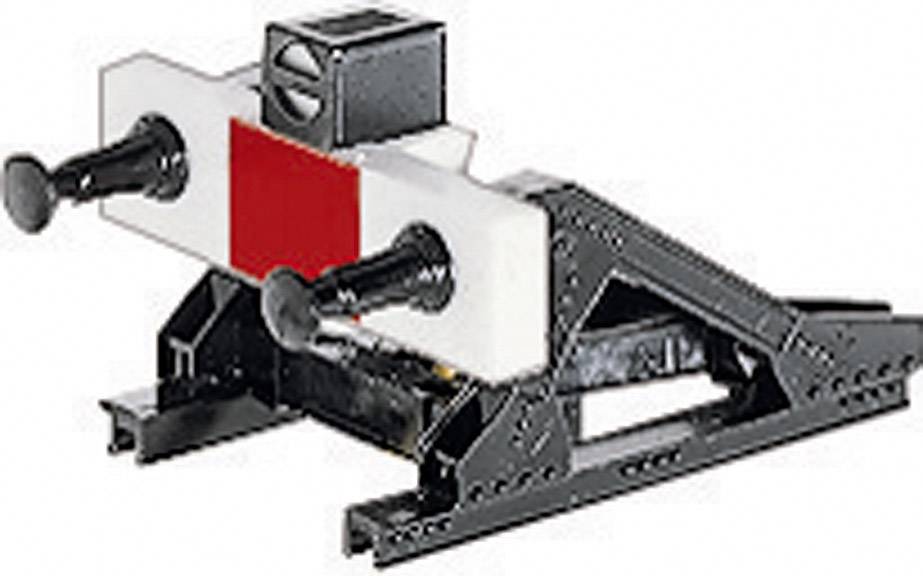A model of a tow hook made from LEGO pieces, primarily in black and white with a red detail, on a light grey background.