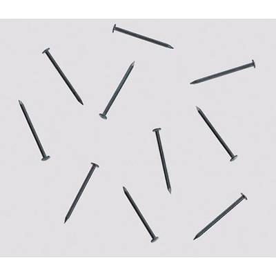 Several nails are scattered on a light background, all arranged at different angles.