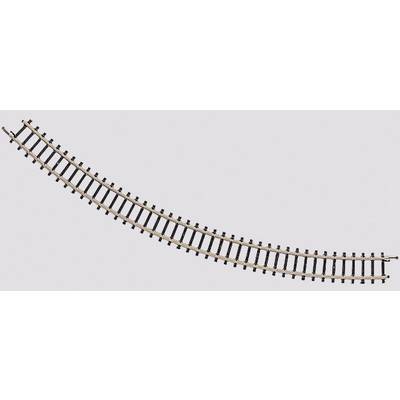 A single, curved railway track on a light background, representing a bend in a railway line.