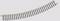 A curved model railway track slightly bent upwards to the left, set against a light background.