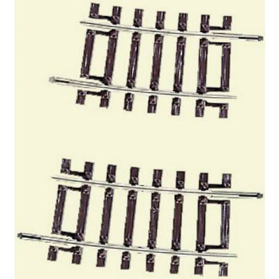 Two model railway tracks in different arrangements: above in a straight line, below with a curve to the left. Suitable for model railways.