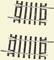 Two model railway tracks in different arrangements: above in a straight line, below with a curve to the left. Suitable for model railways.