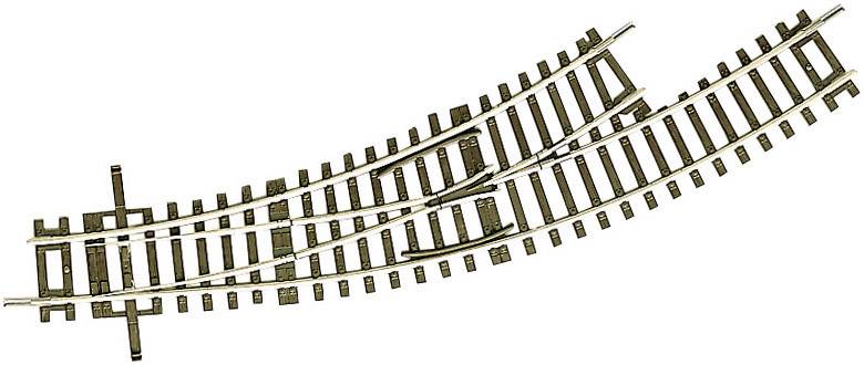 Double soft iron railway with two directional possibilities: one main track going straight ahead, a second track turning right.