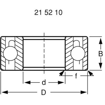 Technical drawing of a bearing with dimensions: B, f, d, D. Diagram shows cross-section of cylindrical object with sketch lines and distances.
