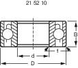 Diagram of a ball bearing with labels: 'd' (inner diameter), 'D' (outer diameter), 'B' (width), and '1' (depth).