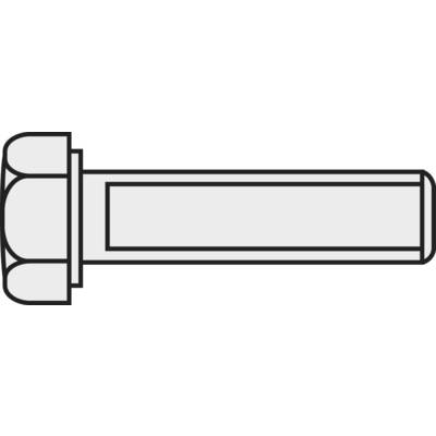 Technical drawing of a bolt with a flanged head. The bolt has a rectangular body and a rounded flanged head.