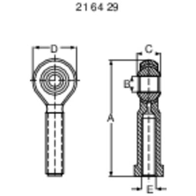 Technical drawing of a mechanical component with dimensions. Annotations: D for diameter, A, B, C, E for height/width. Number at the top: 216429.