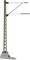 A powerless model mast made of green metal with two isolated crossbars, mounted on a grey plinth.