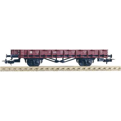 Model railway goods wagon, red with Deutsche Bahn logo, on railway track section. Detailed reproduction of the original, suitable for collections or model railway layouts.