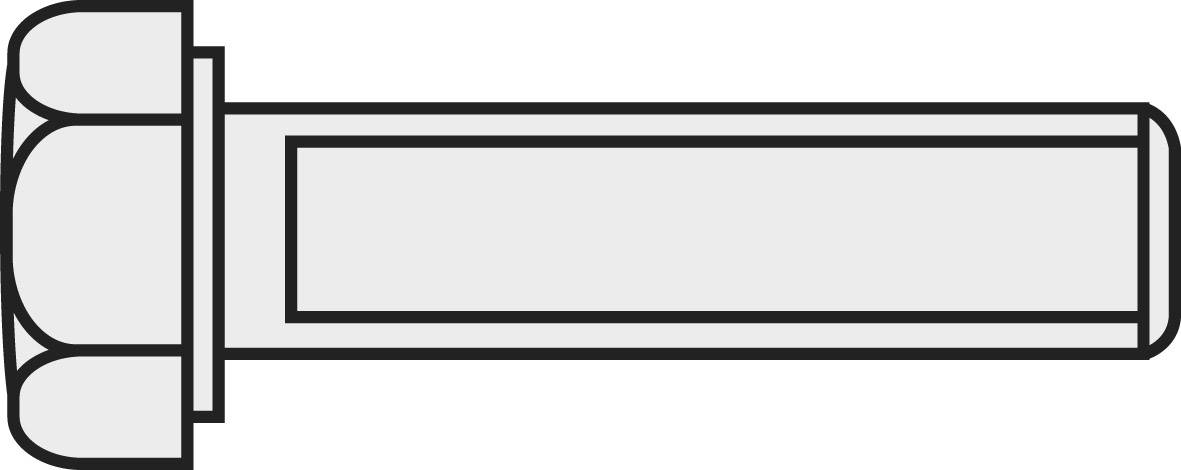 A simplified representation of a hexagonal screw head, side view. The screw body is drawn cylindrically.