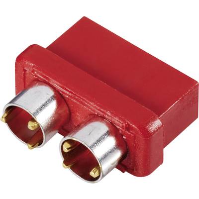 Red adapter with two metal connectors.