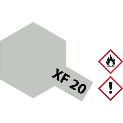 Grey colour sample, marked with 'XF 20'; next to two hazard symbols: flame and exclamation mark, indicating flammability and caution