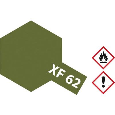Green colour with the marking 'XF 62', next to symbols for flammability and warning.