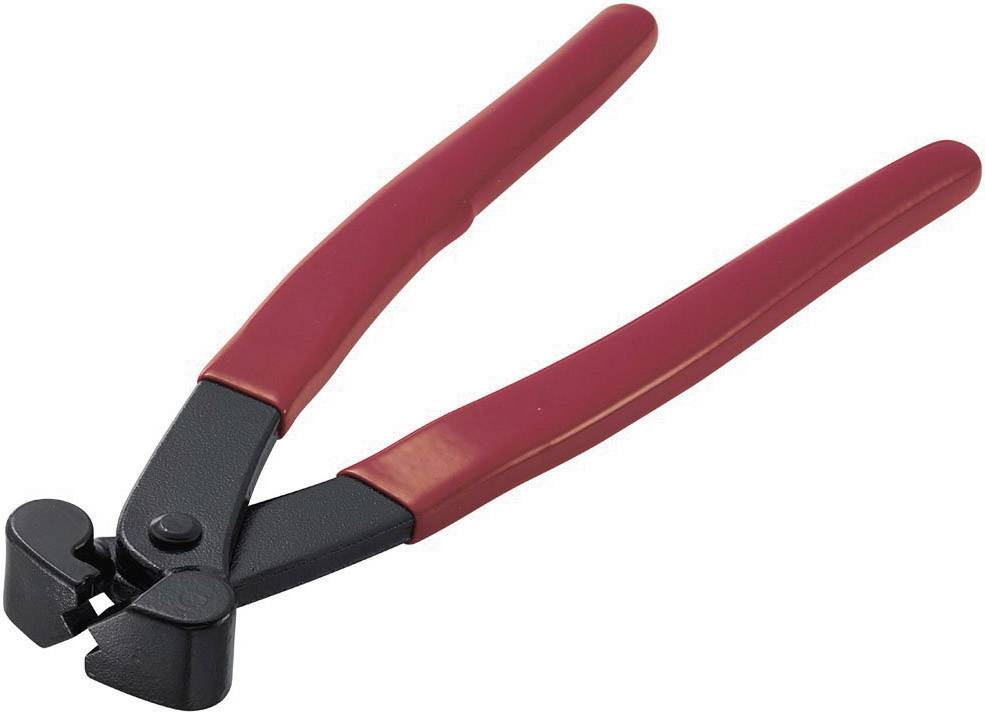 A red pair of pliers with a black handle, used for cutting wire or small metal components.