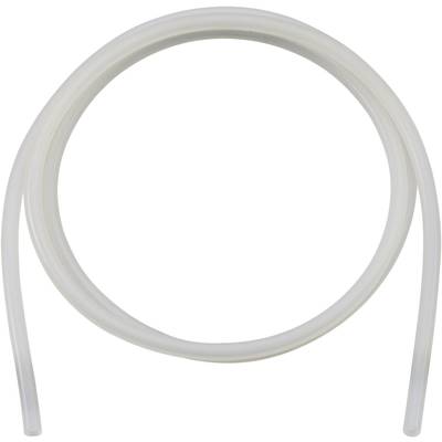 A transparent plastic tube reel, wound in a circular fashion, suitable for liquid transport or as an air conduit.